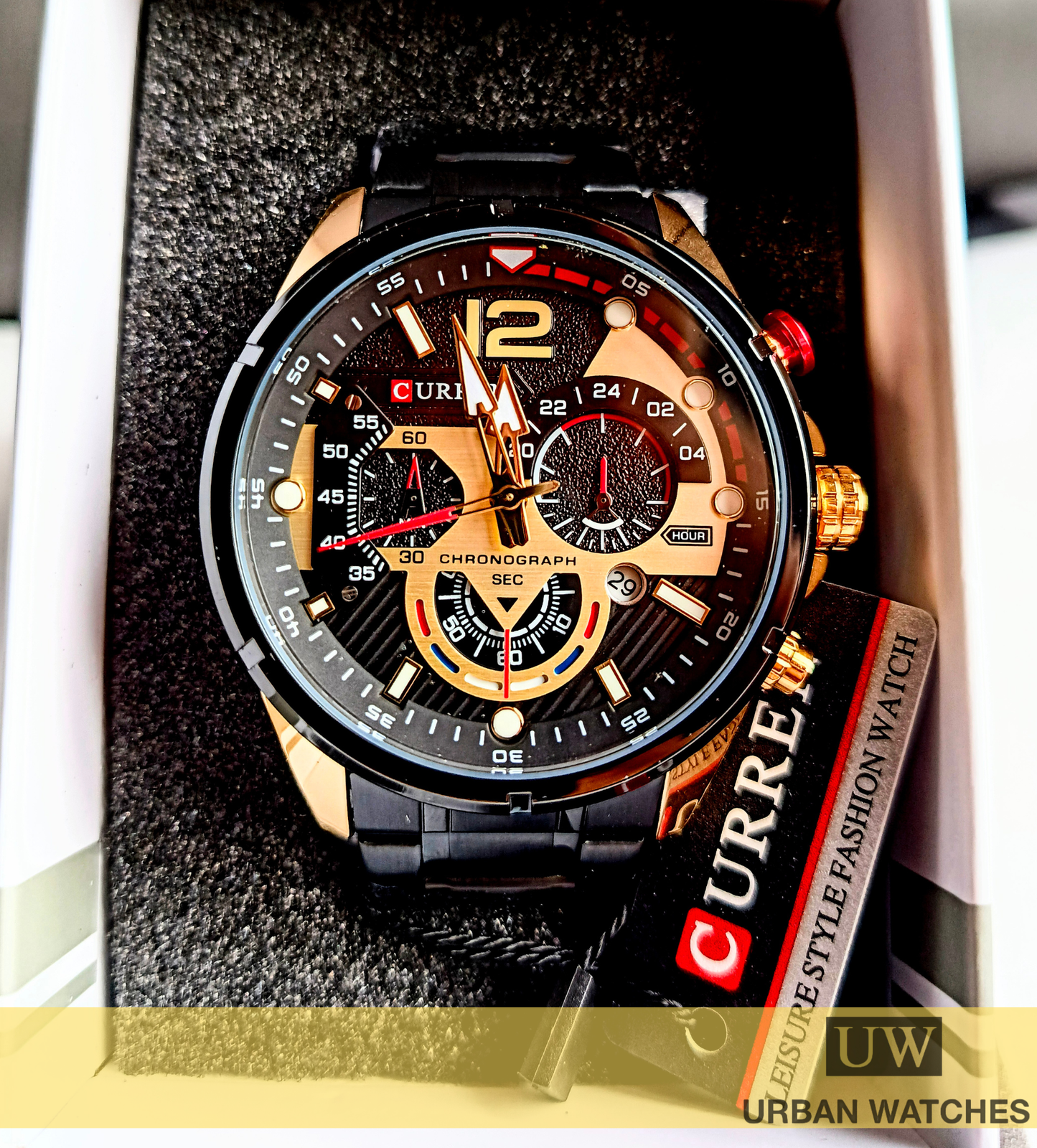 Reloj Curren 8395 Enigma - REF KREd330101 Negro - Dorado