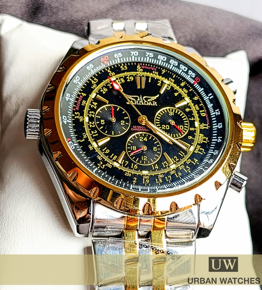Reloj automático Jaragar Aviador - REF JAG6905 Plata-Dorado-Negro