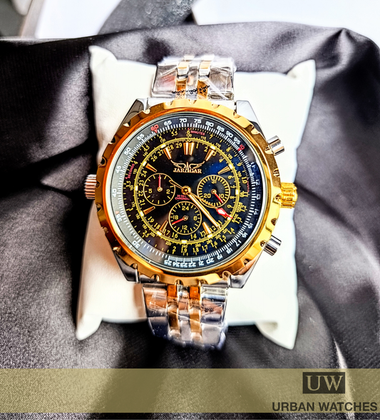 Reloj automático Jaragar Aviador - REF JAG6905 Plata-Dorado-Negro